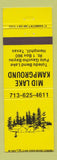 Matchbook Cover - Mid Lake Kampground camping Hemphill TX