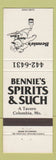 Matchbook Cover - Bennie's Spirits and Such Columbia MO