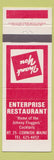Matchbook Cover - Enterprise Restaurant Cornish ME