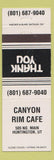 Matchbook Cover - Canyon Rim Cafe Huntington UT