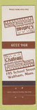 Matchbook Cover - Chateau Italian Restaurant Waltham MA