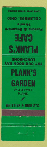 Matchbook Cover - Plank's Garden Cafe Columbus OH