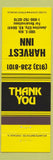 Matchbook Cover - Harvest Inn Junction City KS yellow