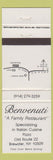 Matchbook Cover - Benvenuti Italian Restaurant pizza Brewster NY