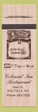 Matchbook Cover - Colonial Inn Restaurant Wolfville NS