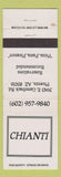 Matchbook Cover - Chianti Restaurant Phoenix AZ pizza Italian