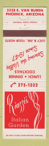 Matchbook Cover - Riazzi's Italian Garden Tempe AZ