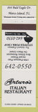 Matchbook Cover - Arturo's Italian Restaurant Marco Island FL