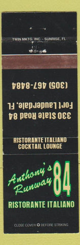 Matchbook Cover - Anthony's Runway 84 Italian Restaurant Fort Lauderdale FL
