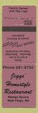 Matchbook Cover - Jiggs' Homestyle Restaurant West Fargo ND