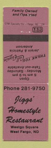 Matchbook Cover - Jiggs' Homestyle Restaurant West Fargo ND