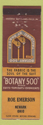 Matchbook Cover - Botany 500 Men's Clothes Roe Emerson Newark OH