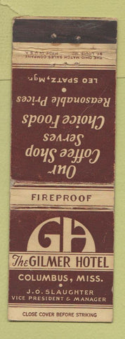 Matchbook Cover - Gilmer Hotel Columbus MS WEAR