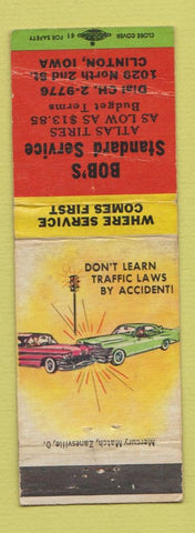 Matchbook Cover - Bob's Standard oil gas Atlas Tires Clinton IA WORN