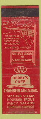 Matchbook Cover - Derby's Cafe Chamberlain SD WORN