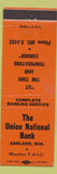 Matchbook Cover - Union National Bank Ashland WI