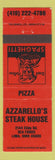 Matchbook Cover - Azzerello's Steak House Lima OH