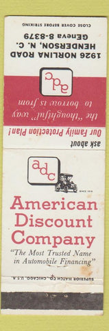 Matchbook Cover - American Discount Company Henderson NC WEAR