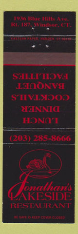 Matchbook Cover - Jonathan's Lakeside Restaurant Windsor CT