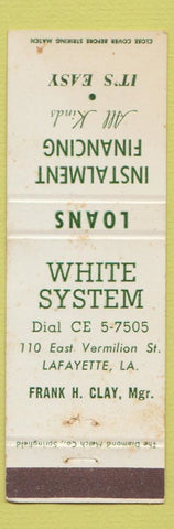 Matchbook Cover - White System Financing Lafayette LA WORN