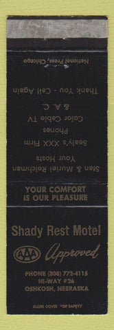 Matchbook Cover - Shady Rest Motel Oshkosh NE WEAR Porn Films