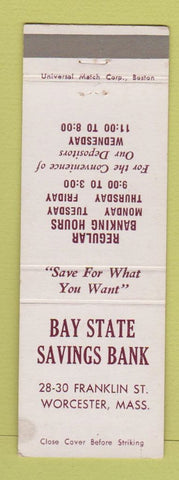 Matchbook Cover - Bay State Savings Bank Worcester MA WEAR