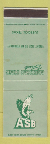 Matchbook Cover - American State Bank Lubbock TX WEAR