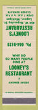 Matchbook Cover - Looney's Restaurant Lapeer MI
