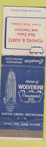 Matchbook Cover - Wolverine Insurance Flming Kurtz Crown Point IN