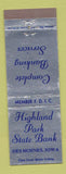 Matchbook Cover - Highland Park State Bank Des Moines IA