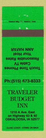 Matchbook Cover - Traveler Budget Inn Oskaloosa IA