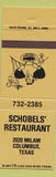 Matchbook Cover - Schobels' Restaurant Columbus TX