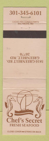Matchbook Cover - Chef's Secret Seafood Greenbelt MD