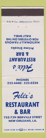 Matchbook Cover - Felix's Restaurant Bar New Orleans LA