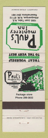 Matchbook Cover - Paul's Monterey Inn Albuquerque NM #2 WHITE/GREEN WEAR
