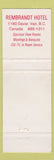 Matchbook Cover - Flag Inns Rembrandt Hotel Vancouver BC