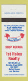 Matchbook Cover - 1st Haley Real Estate Nevada IA Lincoln Highway Days