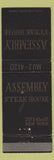 Matchbook Cover - Assembly Steak House New York City