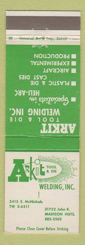 Matchbook Cover - Arkit Tool and Die Welding Madison Heights Detroit MI