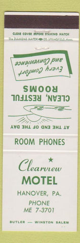 Matchbook Cover - Clearview Motel Hanover PA
