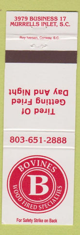 Matchbook Cover - Bovines Wood Fired Restaurant Murrells Inlet SC
