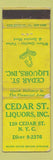 Matchbook Cover - Cedar St Liquors New York City WORN