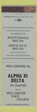 Matchbook Cover - Alpha XI Delta West Chester State College  PA