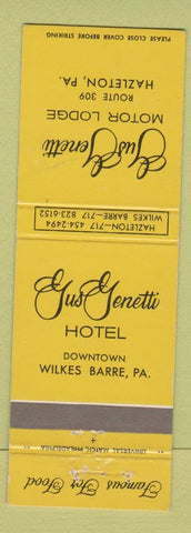 Matchbook Cover - Gus Genetti Hotel Wilkes Barre PA Hazleton