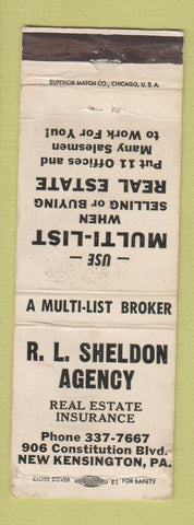 Matchbook Cover - RL Sheldon Real Estate Insurance New Kensington PA WORN