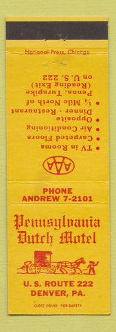 Matchbook Cover - Pennsylvania Dutch Motel Denver PA