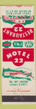 Matchbook Cover - Motel 22 Restaurant Mount Union PA