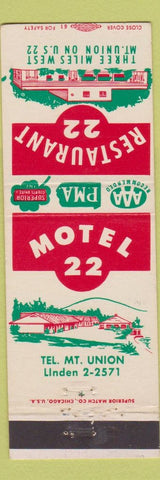 Matchbook Cover - Motel 22 Restaurant Mount Union PA