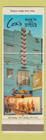 Matchbook Cover - Cox's Boy's and Girls Store Mckeesport PA