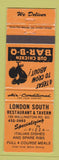 Matchbook Cover - London South Restaurant BBQ pizza ON chicken WEAR